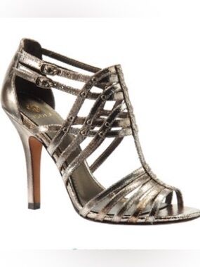 Isolá Benne Gold Metallic Strappy Heels Sandals Stiletto Cage 9.5